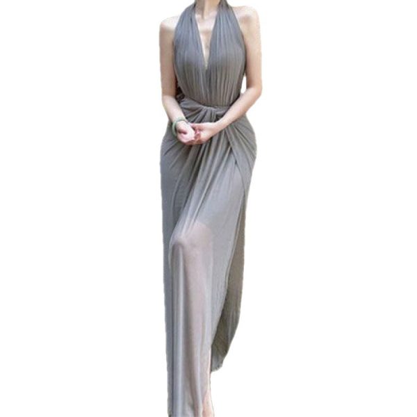 9b6ee737-0e60-424b-8969-7234db5dfc19 Women's Chiffon V-neck Halter Dress