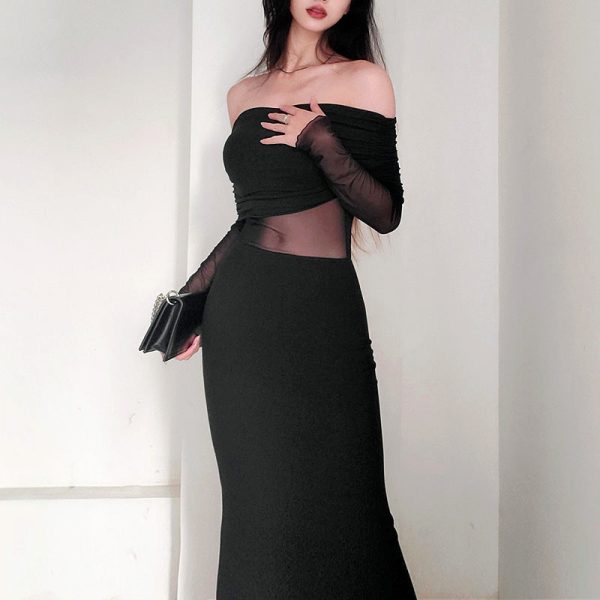 O1CN01DBRkVA1D3KG78NRGy__2213837620160-0-cib Off-shoulder Pleated Long Sleeve Dress