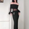 O1CN01OshtVz1D3KG7CD681__2213837620160-0-cib Off-shoulder Pleated Long Sleeve Dress