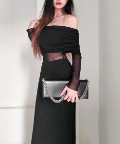 O1CN01PUX9dP1D3KG4d9qeC__2213837620160-0-cib Off-shoulder Pleated Long Sleeve Dress