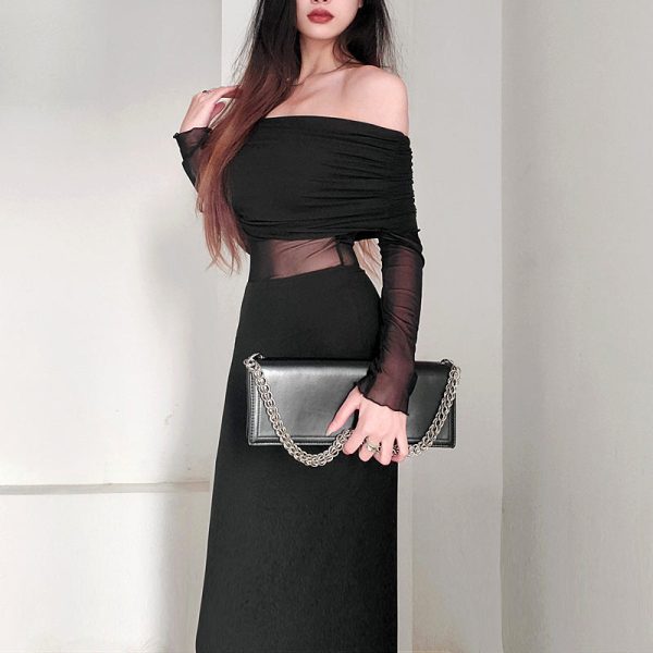 O1CN01PUX9dP1D3KG4d9qeC__2213837620160-0-cib Off-shoulder Pleated Long Sleeve Dress