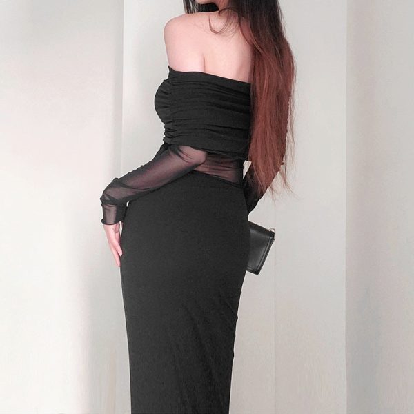 O1CN01pc07PP1D3KG8EfgOy__2213837620160-0-cib Off-shoulder Pleated Long Sleeve Dress